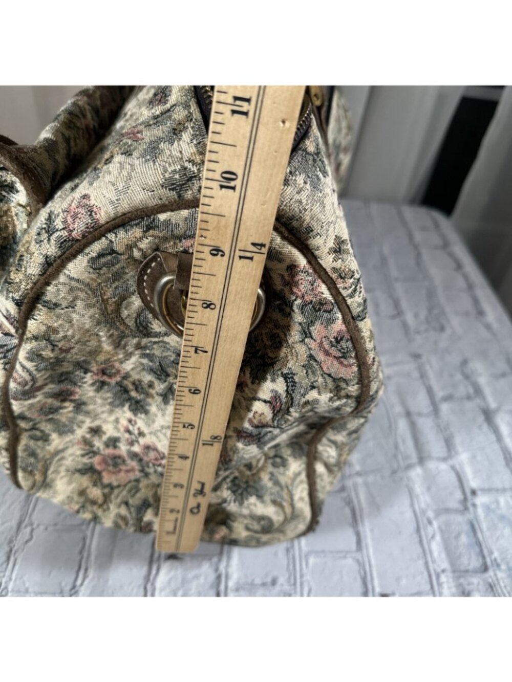 Vintage The French Company Tapestry Weekender Bag with Suede Trim 17.5”x10”x9” - Picture 13 of 15